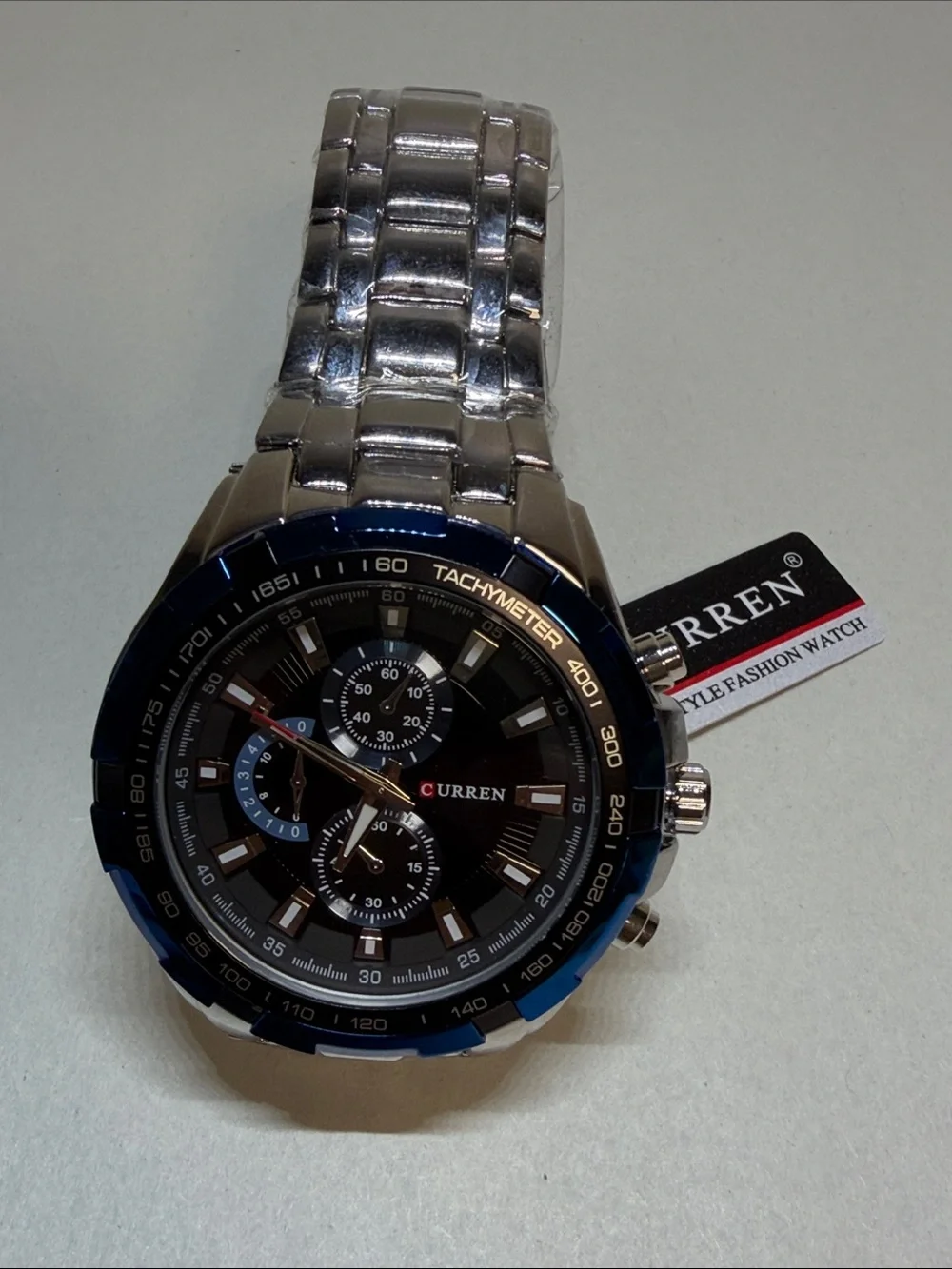 Men's Silver and Black Chronograph Watch